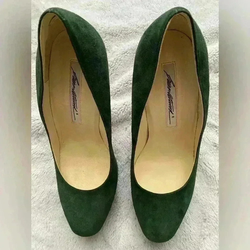 Brian Atwood Maniac Emerald Suede Leather Platform Heels - Picture 4 of 8